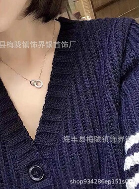 卡家欧美时尚满天星双环镶满钻项链合金镀18K金奢华锁骨链明星