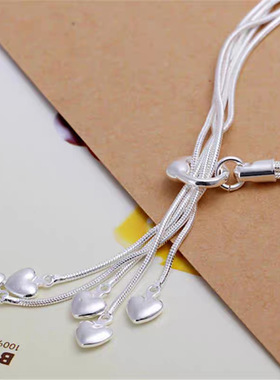 五线蛇骨链爱心吊坠手链女士感小众设计百搭时尚轻奢精致手饰