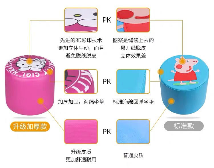 卡通儿童小皮墩换鞋凳实木创意小凳子沙发凳圆凳子矮凳脚凳皮凳子 - 图2