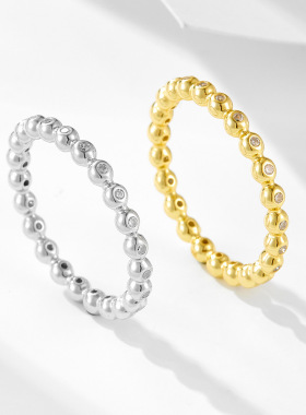 简约小众轻奢感小圆珠镶钻纯银戒指女欧美ins个性冷淡风指环