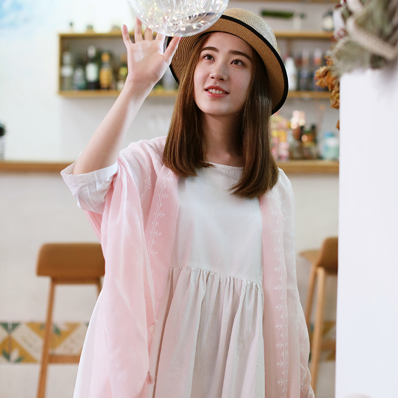 一个人的花园Mygarden樱花树下 韩版粉色棉麻围巾女 百搭春季丝巾软妹文艺夏季防晒披肩1