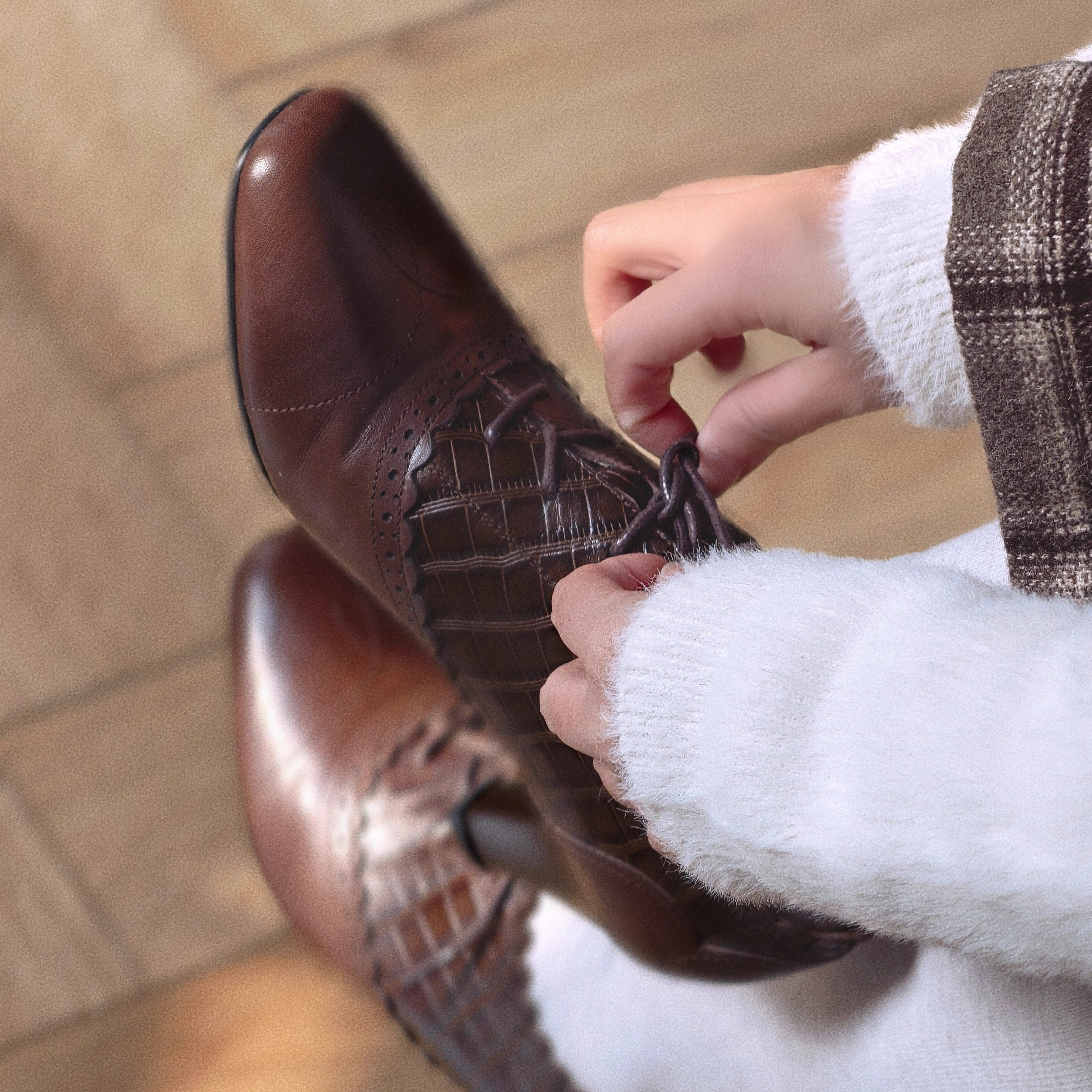 奈里法式复古牛皮棕拼花边深口系带高跟鞋民国气质旗袍皮鞋中古鞋,淘宝优惠券,粉丝福利购,淘宝优惠卷