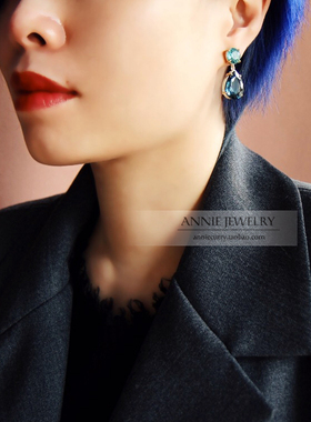 AnnieJewelry双色锆石水滴耳环