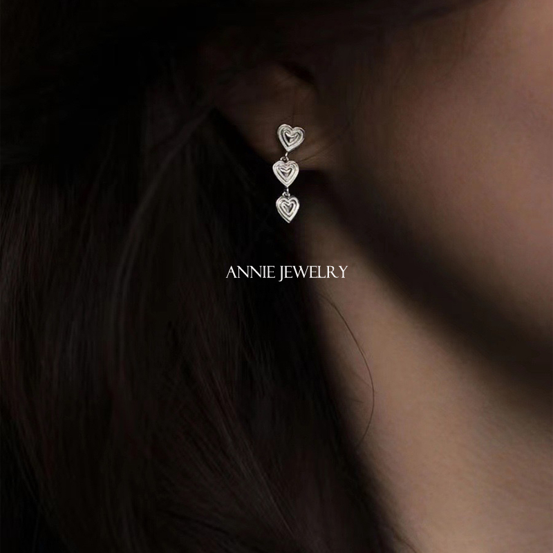 Annie Jewelry 925银 福利回馈 精致小巧细腻温柔 三颗爱心坠耳环 - 图2