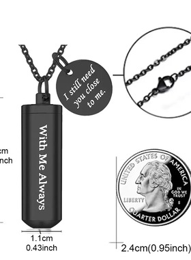 黑色圆柱吊坠纪念宠物亲人毛发骨灰项链男女可打开香水瓶朱砂饰品