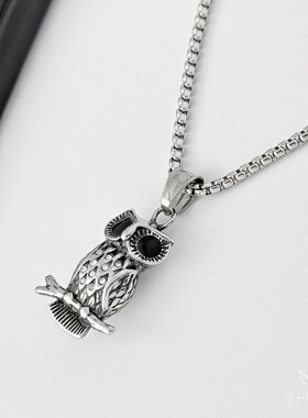 小众猫头鹰吊坠钛钢男士项链嘻哈