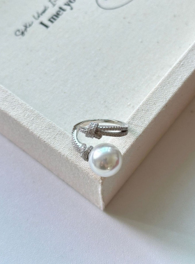 S925银满钻大珍珠开口戒指女简约