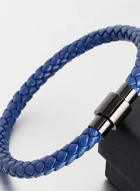 嘻哈个性黑色编织皮绳手链男潮人