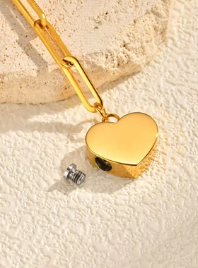 可打开银色心形纪念亲人宠物毛发骨灰盒手链女钛钢饰品嘎乌盒配饰