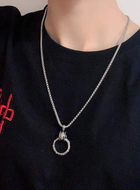 欧美个性戒指圆环钛钢男士项链潮