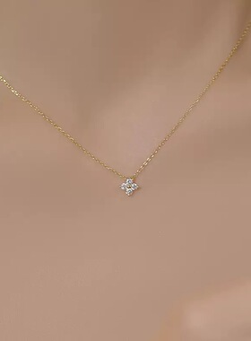 轻奢小众S925银锆石四叶草项链女锁骨链时尚颈链520闺蜜女友礼物