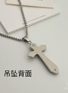 欧美黑色领带十字架钛钢男士项链