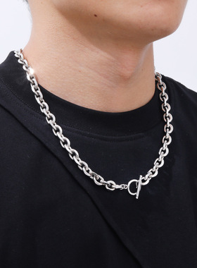 潮酷嘻哈古巴链男金色锁骨链钛钢项链男小众设计感不掉色毛衣配饰