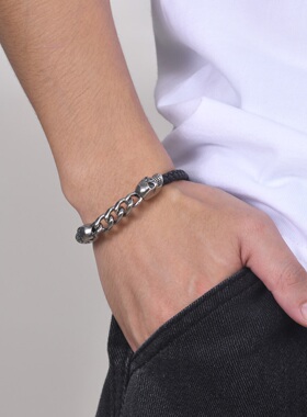 朋克链条狼头钛钢手镯男编织手环