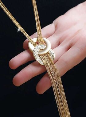 金色双圈女士毛衣链流苏长款项链