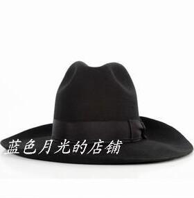 街头羊毛呢英伦复古黑色帽子硬顶