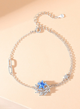 原创麦穗星光手链女925纯银森系小清新蓝色锆石手环夏季百搭手饰