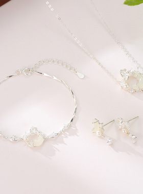 原创莲花皎月手链女925纯银复古新中式和田玉珍珠手环古风手饰品