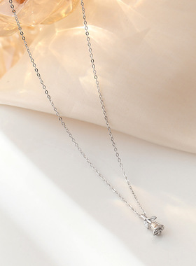 小众高级s999纯银玫瑰花项链女森系郁金香时尚轻奢级感花朵锁骨链