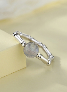 竹节月光石戒指s925纯银新中式小众设计指环叠带串珠竹节手链ins