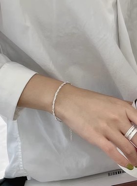 韩国ins风波光粼粼缠绕手链女925纯银网红碎银手环夏季级感手串