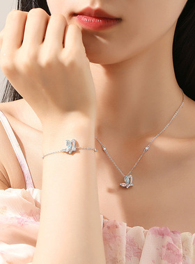 原创蓝闪蝶项链女纯银韩版ins风奇遇花园系列微镶锆石森系锁骨链