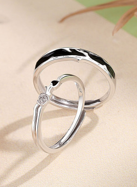 原创枝叶玫瑰花情侣戒指925纯银女一对小众设计感ins对戒可调节