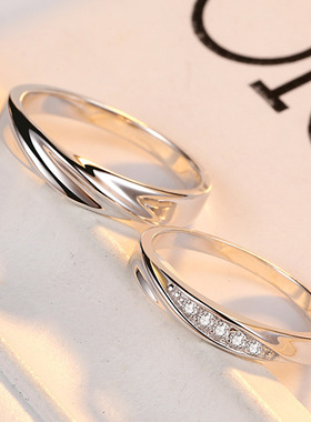 龙年饰品s925纯银光波情侣戒指韩版气质简约女对戒开口可调节指环