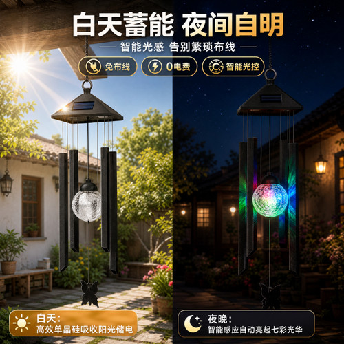 户外LED风铃灯花园挂灯家庭院装饰灯防水草坪灯七彩变化太阳能灯 - 图1