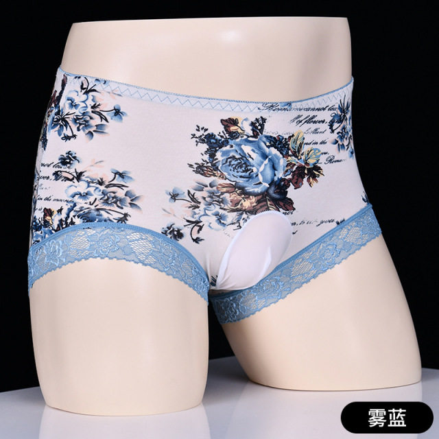 中国风男士包蛋平角裤RC棉蕾丝花边印花内裤无痕中腰弹力棉短裤男,淘宝优惠券,粉丝福利购,淘宝优惠卷