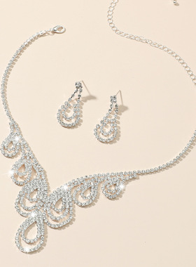町卡施家热卖镶钻闪亮项链耳环两件套 婚宴礼服配饰 时尚首饰套装
