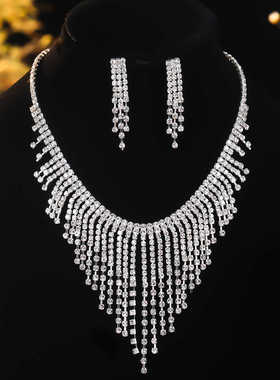 町卡个性夸张满钻流苏项链耳环