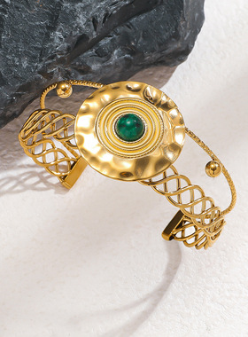 设计感时尚双层开口手镯天然石