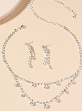 闪亮满钻百搭时尚耳环两件套装女