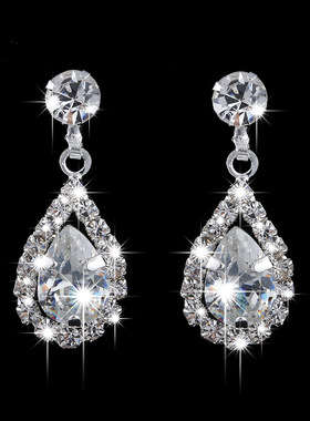 町卡施家高级感奢华满钻水滴形项链耳环时尚精致气质百搭套装