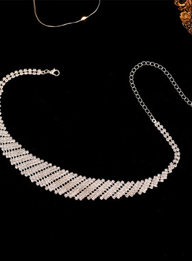 欧美奢华超闪满钻项链耳环套装女 气质时尚锁骨链颈链个性耳钉