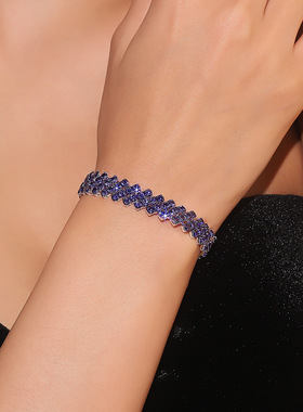 町卡施家奢华气质超闪满钻手链女 时尚几何菱形三排水钻手环手饰