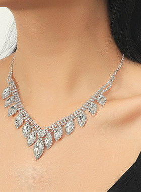 町卡奢华满钻新娘婚纱首饰套装 时尚气质优雅百搭项链耳环两件套