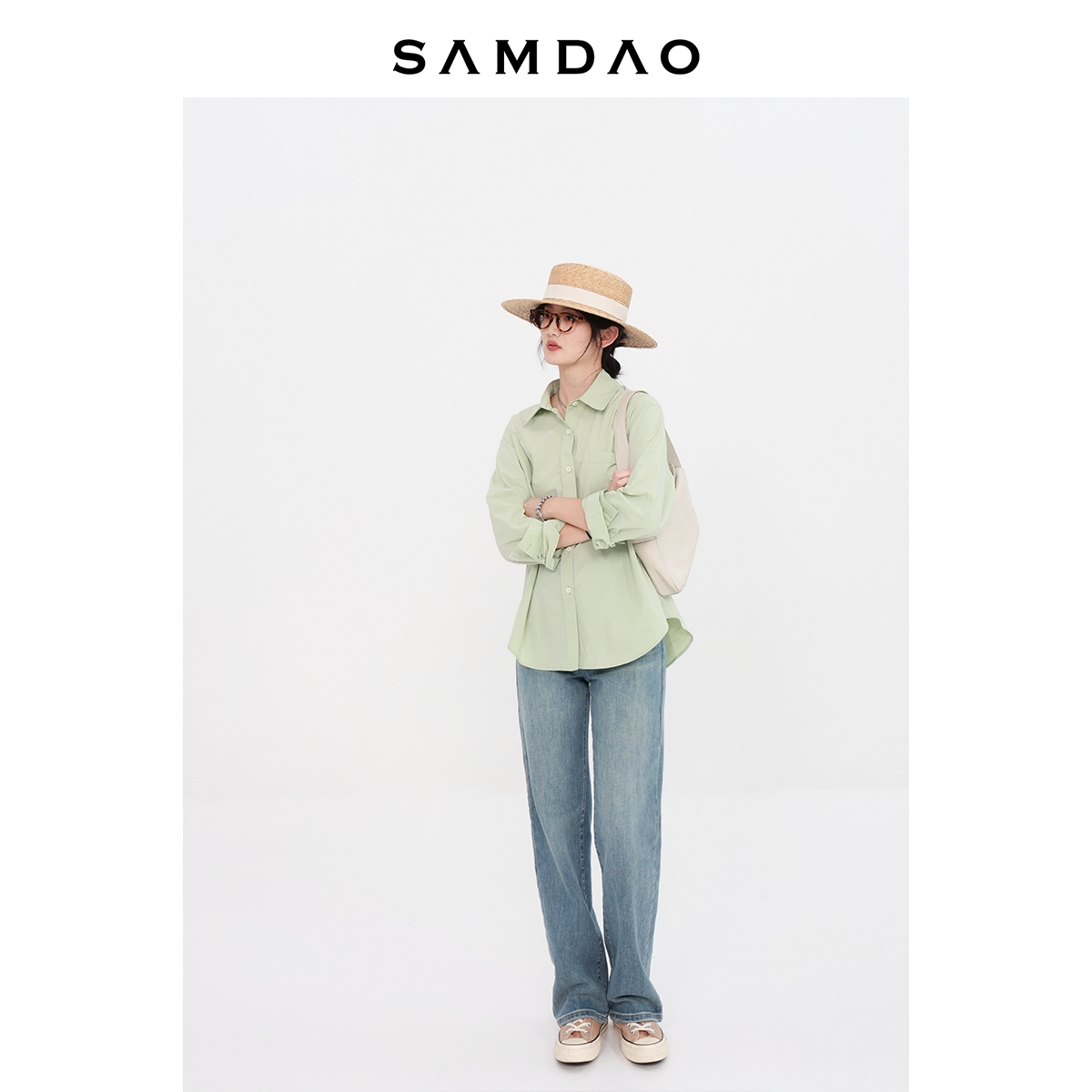 SAMDAO 店主推荐-显白绝绝子果绿色-版型很好-宽松纯棉衬衫防晒