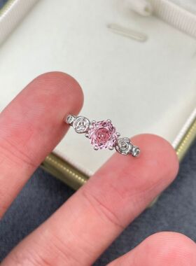 培育高碳钻戒指镶嵌一克拉千禧玫瑰切粉钻轻奢高级感钻戒