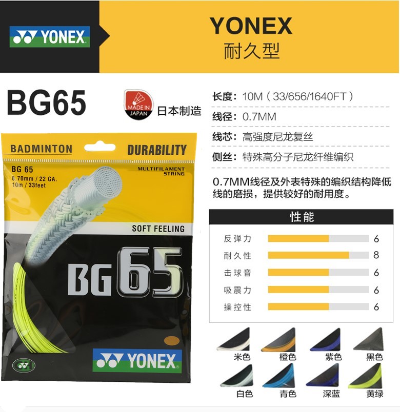 YONEX正品尤尼克斯yy羽毛球线BG6 65 65ti 95 高弹耐打控制 CH版 - 图1