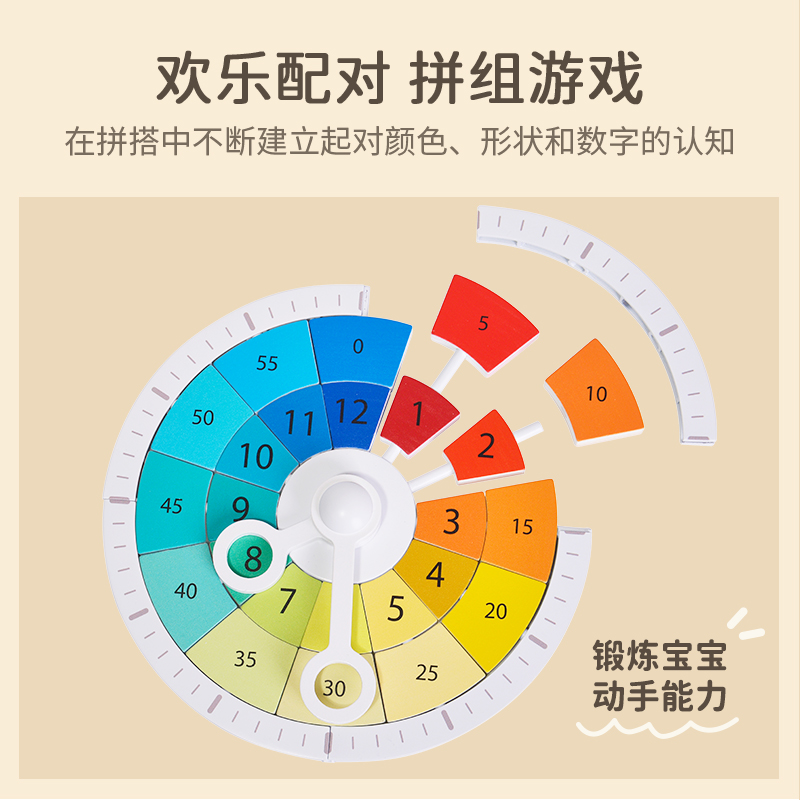 可来赛时钟拼板时间认知早教益智宝宝3-4-6岁男女孩积木玩具木质