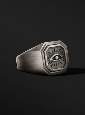 复古暗黑光暗会全视之眼戒指男