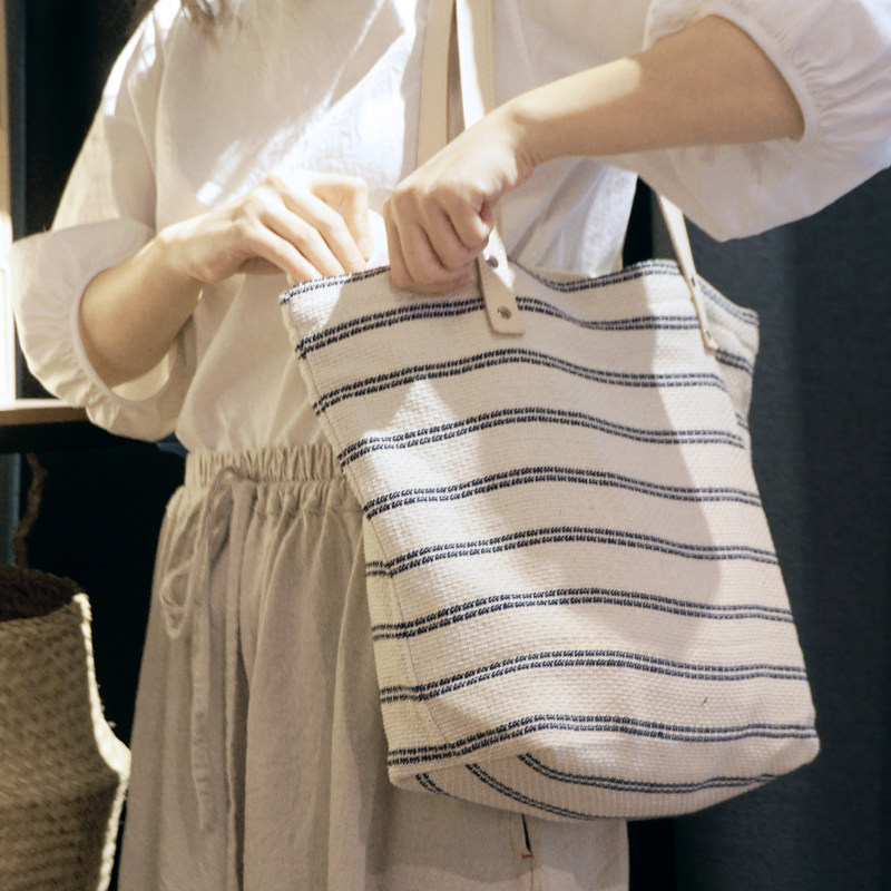 sobag文艺原宿棉麻条纹大包包chic日系帆布包女森系单肩ins托特包,淘宝优惠券,粉丝福利购,淘宝优惠卷