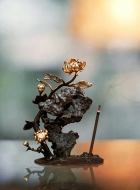 手工纯银黄铜镀金菊花香插