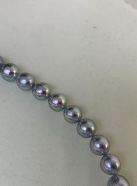 天然色日本真多麻色akoya珍珠项链9-10mm非正圆极微微瑕