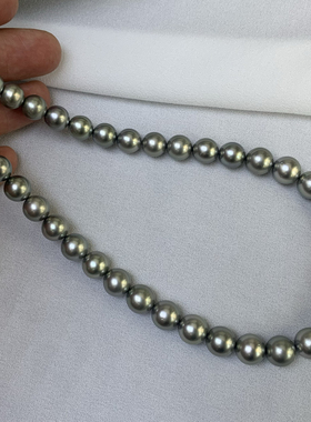 极光海洋蓝大溪地海水珍珠项链8.2-11.9mm正圆强光极微微瑕真科研