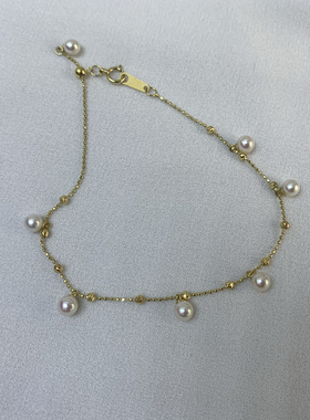 天然珍珠手链淡水珍珠手链正圆极光无暇18k金手链送闺蜜生日礼物