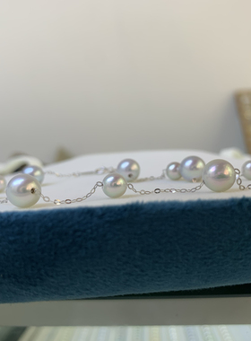 高品质真多麻色akoya珍珠满天星5-7mm海水珍珠正圆极光18k金项链