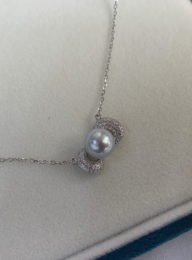 日本akoya珍珠吊坠真多麻色7.5-8mm无瑕纯银吊坠礼盒装送闺蜜